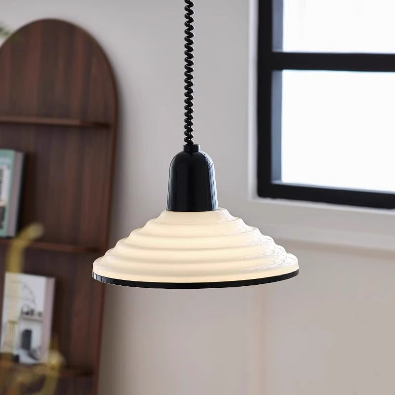 Contemporary Scandinavian Conical Bowl Shape Glass Lampshade Iron 1 - Light Pendant Light For Dining Room