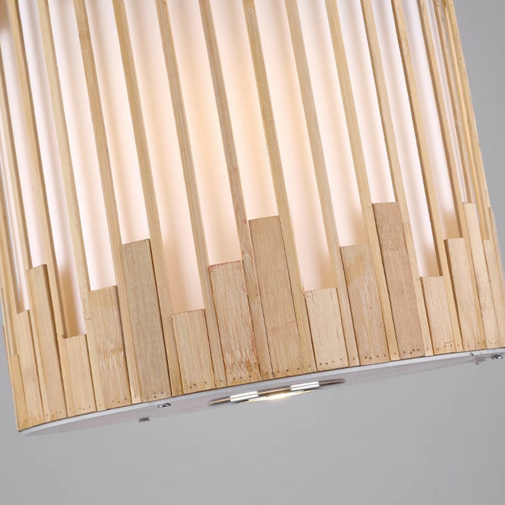 Contemporary Industrial Cylindrical Vertical Lines Bamboo Weaving 1 - Light Pendant Light For Dining Room