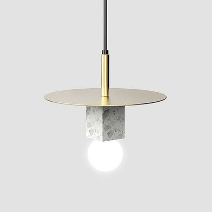 Contemporary Scandinavian Electroplating Metal Square Marble Lampshade 1 - Light Pendant Light For Dining Room
