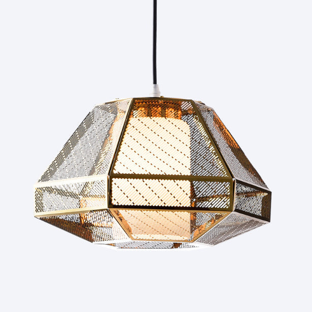 Contemporary Scandinavian Polygonal Cube Hardware Glass Lampshade 1 - Light Pendant Light For Living Room