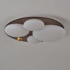 Contemporary Retro Round Golden Sphere Rubber Wood Acrylic Iron Lampshade LED Semi-Flush Mount Ceiling Light For Bedroom