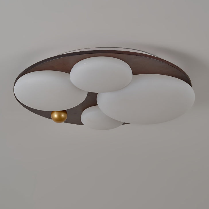 Contemporary Retro Round Golden Sphere Rubber Wood Acrylic Iron Lampshade LED Semi-Flush Mount Ceiling Light For Bedroom