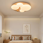 Contemporary Retro Round Golden Sphere Rubber Wood Acrylic Iron Lampshade LED Semi-Flush Mount Ceiling Light For Bedroom