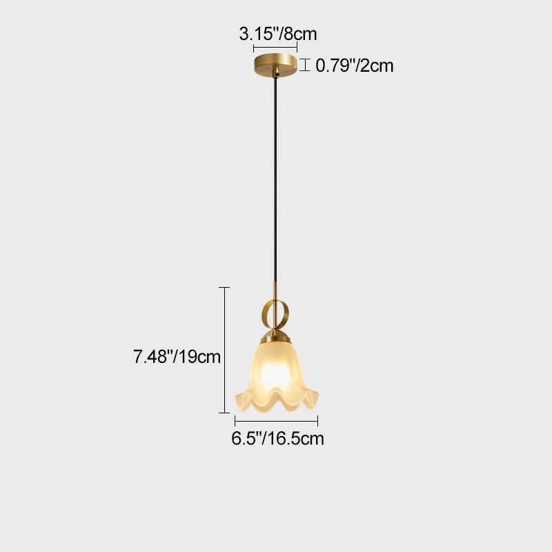 Traditional French Flower Brass Glass Lampshade 1 - Light Pendant Light For Living Room