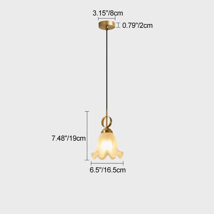 Traditional French Flower Brass Glass Lampshade 1 - Light Pendant Light For Living Room