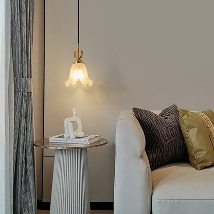 Traditional French Flower Brass Glass Lampshade 1 - Light Pendant Light For Living Room