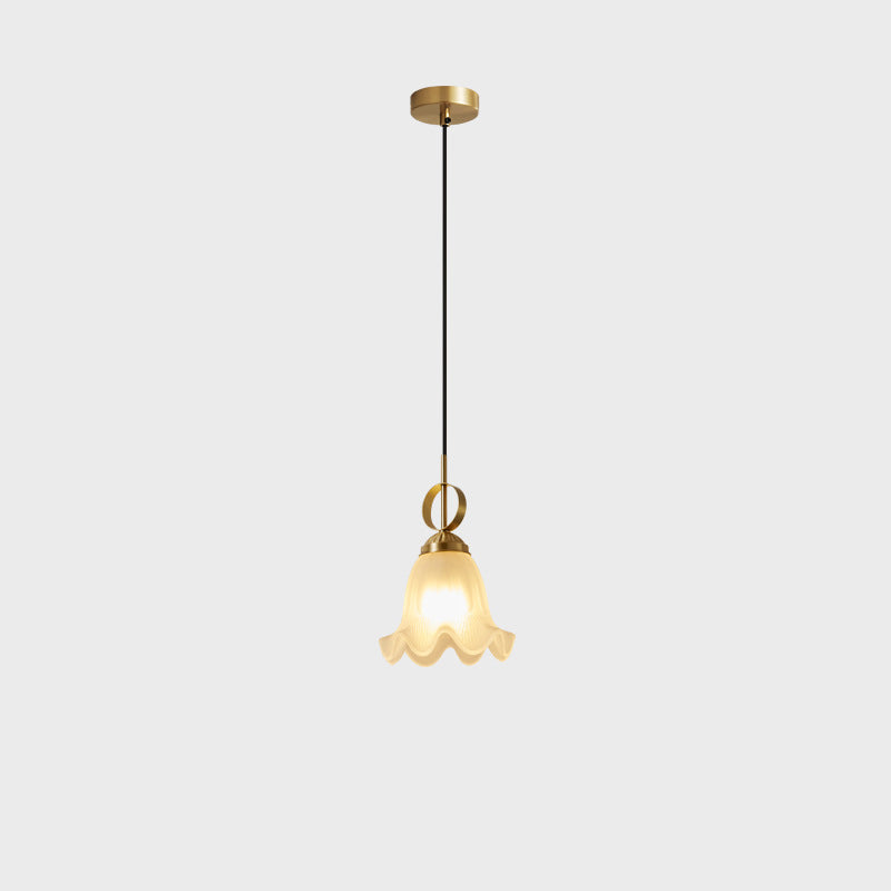 Traditional French Flower Brass Glass Lampshade 1 - Light Pendant Light For Living Room
