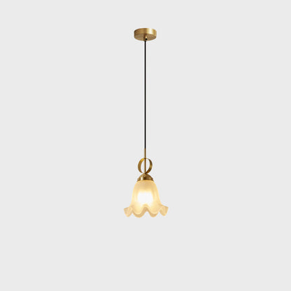 Traditional French Flower Brass Glass Lampshade 1 - Light Pendant Light For Living Room