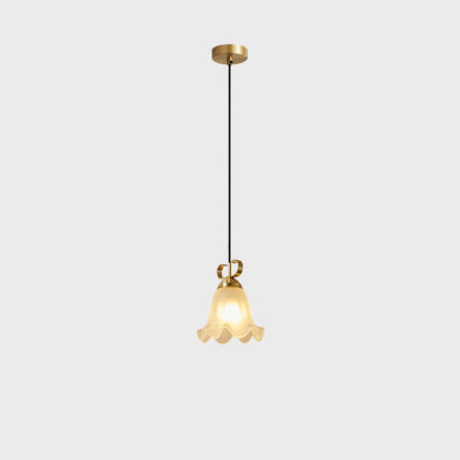 Traditional French Flower Brass Glass Lampshade 1 - Light Pendant Light For Living Room