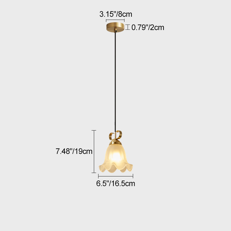 Traditional French Flower Brass Glass Lampshade 1 - Light Pendant Light For Living Room