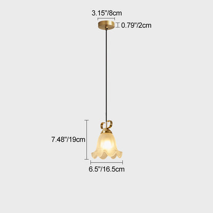 Traditional French Flower Brass Glass Lampshade 1 - Light Pendant Light For Living Room