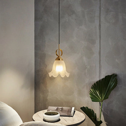Traditional French Flower Brass Glass Lampshade 1 - Light Pendant Light For Living Room