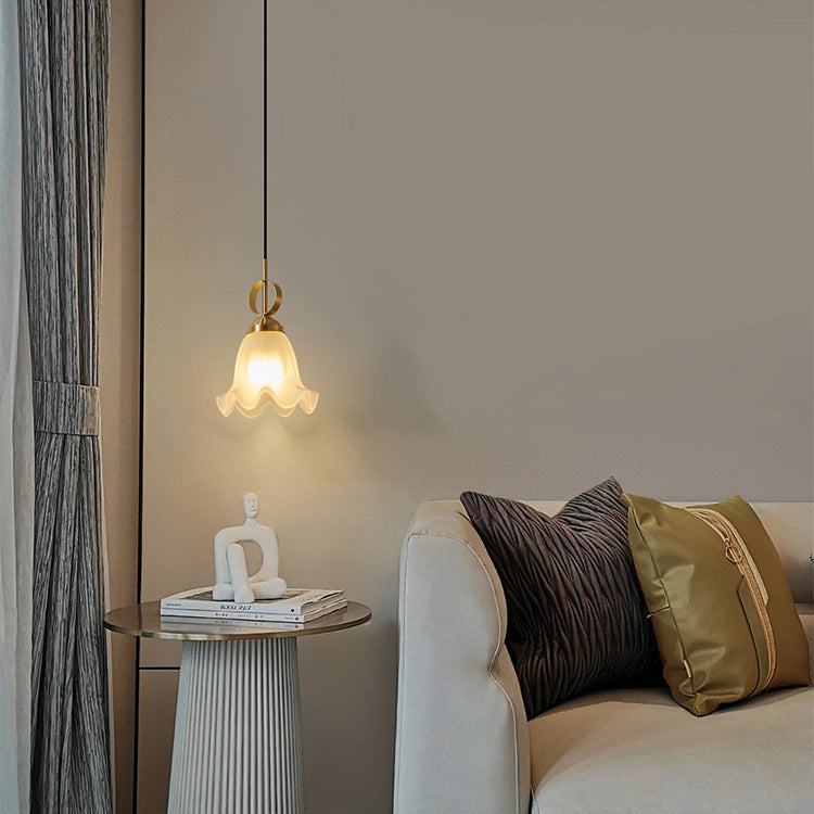 Traditional French Flower Brass Glass Lampshade 1 - Light Pendant Light For Living Room