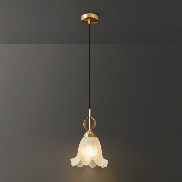 Traditional French Flower Brass Glass Lampshade 1 - Light Pendant Light For Living Room