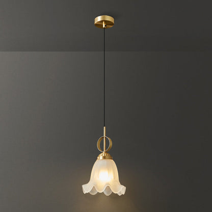 Traditional French Flower Brass Glass Lampshade 1 - Light Pendant Light For Living Room