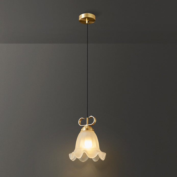 Traditional French Flower Brass Glass Lampshade 1 - Light Pendant Light For Living Room