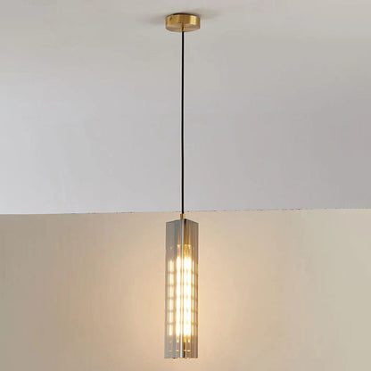 Contemporary Scandinavian Cuboid Copper Crystal Lampshade 1 - Light Pendant Light For Dining Room