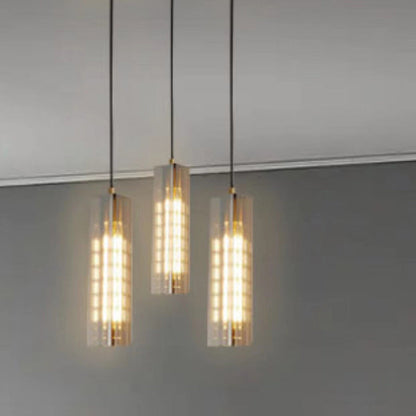 Contemporary Scandinavian Cuboid Copper Crystal Lampshade 1 - Light Pendant Light For Dining Room