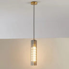 Contemporary Scandinavian Cuboid Copper Crystal Lampshade 1 - Light Pendant Light For Dining Room
