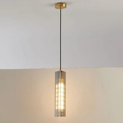 Contemporary Scandinavian Cuboid Copper Crystal Lampshade 1 - Light Pendant Light For Dining Room