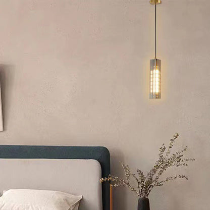 Contemporary Scandinavian Cuboid Copper Crystal Lampshade 1 - Light Pendant Light For Dining Room