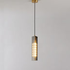 Contemporary Scandinavian Cuboid Copper Crystal Lampshade 1 - Light Pendant Light For Dining Room