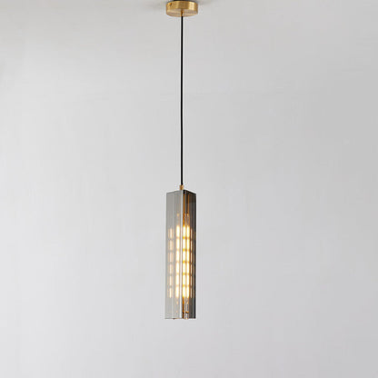 Contemporary Scandinavian Cuboid Copper Crystal Lampshade 1 - Light Pendant Light For Dining Room