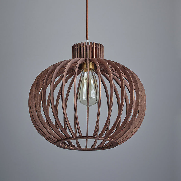 Traditional Japanese Pumpkin Round Solid Wood Lampshade 1 - Light Pendant Light For Dining Room