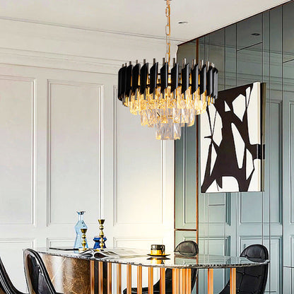 Contemporary Luxury Round Crystal Lampshade Iron 3 - Light Pendant Light For Dining Room