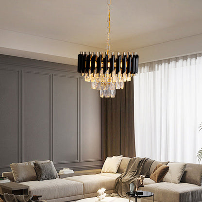 Contemporary Luxury Round Crystal Lampshade Iron 3 - Light Pendant Light For Dining Room