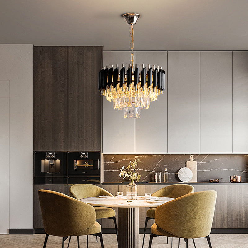 Contemporary Luxury Round Crystal Lampshade Iron 3 - Light Pendant Light For Dining Room