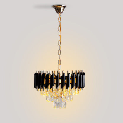 Contemporary Luxury Round Crystal Lampshade Iron 3 - Light Pendant Light For Dining Room