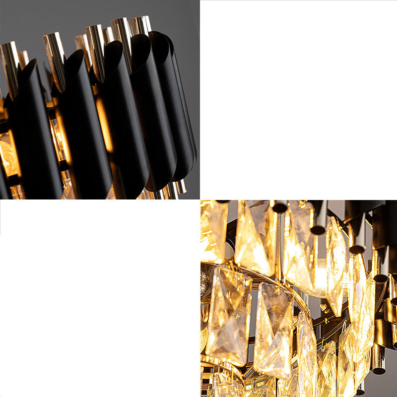 Contemporary Luxury Round Crystal Lampshade Iron 3 - Light Pendant Light For Dining Room