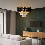 Contemporary Luxury Round Crystal Lampshade Iron 3 - Light Pendant Light For Dining Room