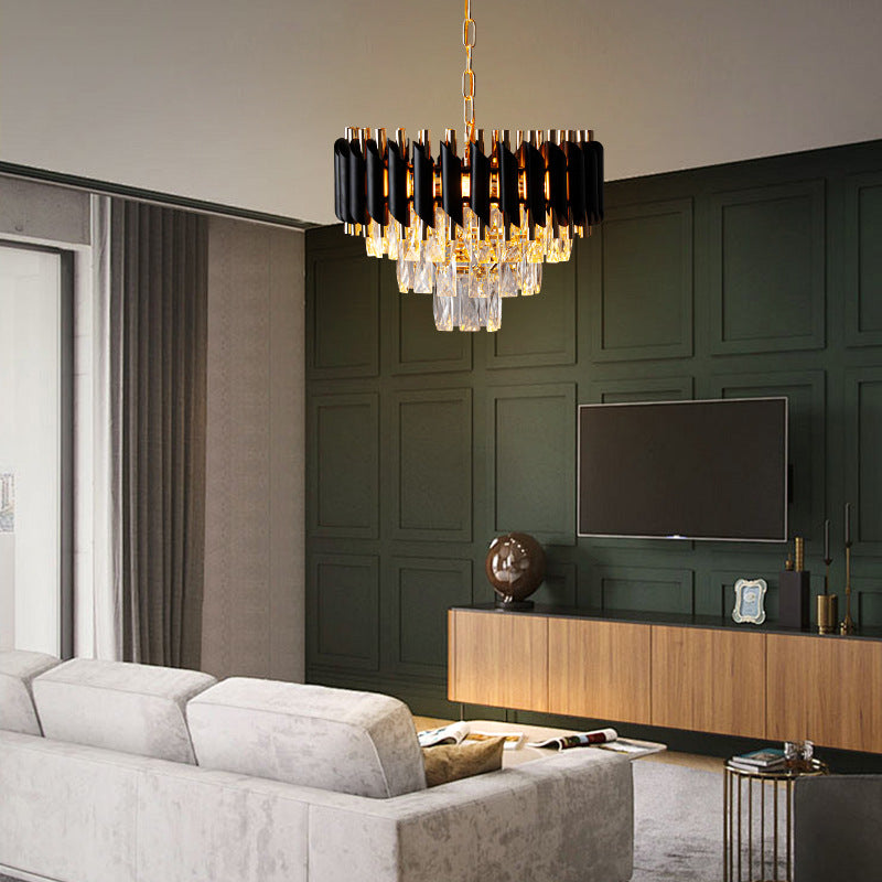 Contemporary Luxury Round Crystal Lampshade Iron 3 - Light Pendant Light For Dining Room