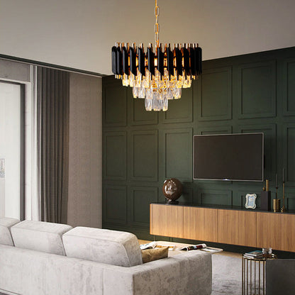 Contemporary Luxury Round Crystal Lampshade Iron 3 - Light Pendant Light For Dining Room