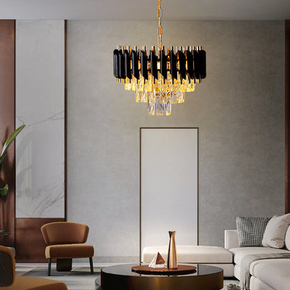 Contemporary Luxury Round Crystal Lampshade Iron 3 - Light Pendant Light For Dining Room