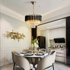 Contemporary Luxury Round Crystal Lampshade Iron 3 - Light Pendant Light For Dining Room