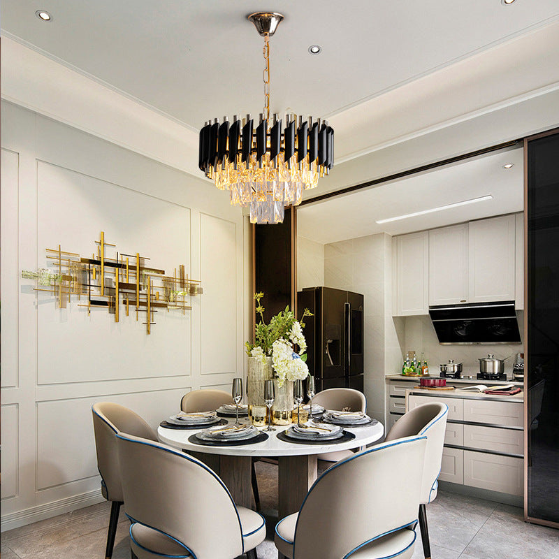 Contemporary Luxury Round Crystal Lampshade Iron 3 - Light Pendant Light For Dining Room
