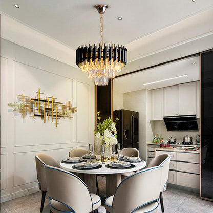 Contemporary Luxury Round Crystal Lampshade Iron 3 - Light Pendant Light For Dining Room
