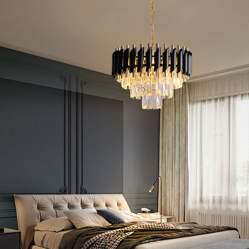 Contemporary Luxury Round Crystal Lampshade Iron 3 - Light Pendant Light For Dining Room
