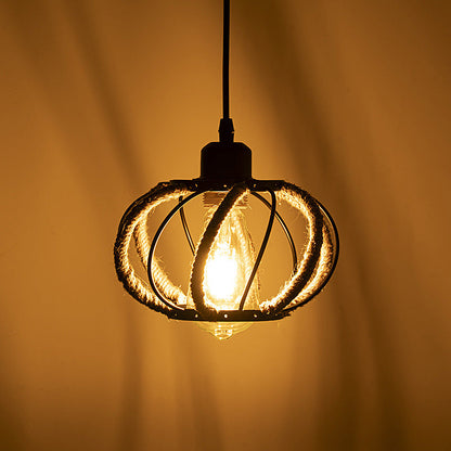 Traditional Rustic Round Polygon Hemp Rope Iron Lampshade 1 - Light Pendant Light For Dining Room