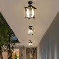 Traditional Chinese Dome Square Cube Aluminum Iron Glass Waterproof 1 - Light Semi-Flush Mount Ceiling Light For Hallways