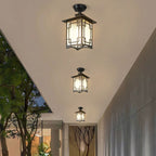 Traditional Chinese Dome Square Cube Aluminum Iron Glass Waterproof 1 - Light Semi-Flush Mount Ceiling Light For Hallways