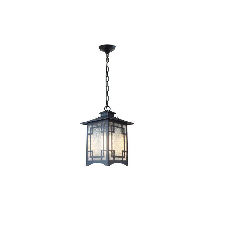 Traditional Chinese Dome Waterproof Square Cube Aluminum Iron Glass 1 - Light Pendant Light for Outdoor Patio BulbSquare