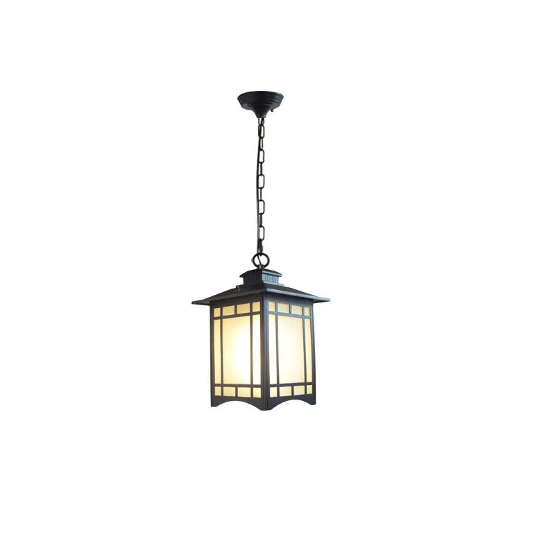 Traditional Chinese Dome Waterproof Square Cube Aluminum Iron Glass 1 - Light Pendant Light for Outdoor Patio BulbSquare