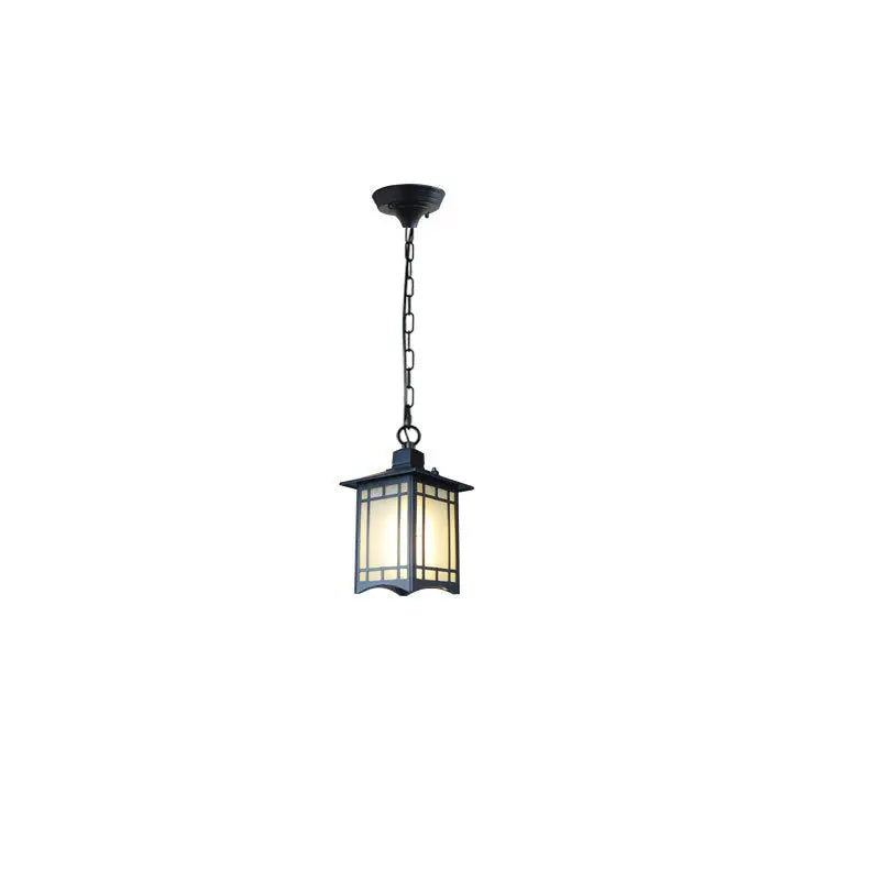 Traditional Chinese Dome Waterproof Square Cube Aluminum Iron Glass 1 - Light Pendant Light for Outdoor Patio BulbSquare