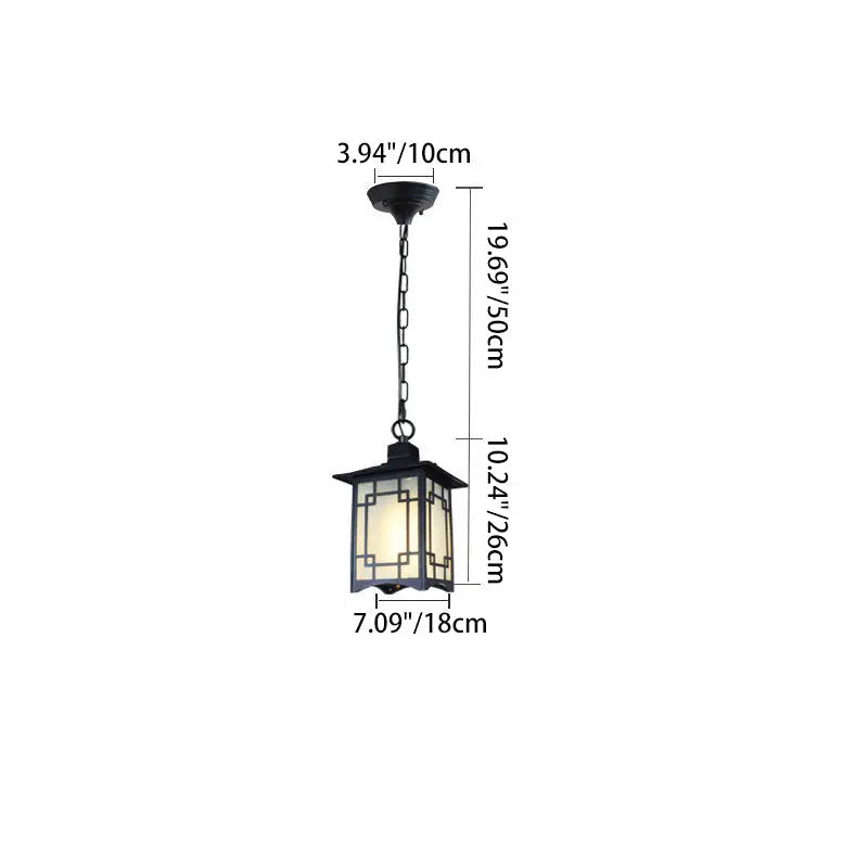 Traditional Chinese Dome Waterproof Square Cube Aluminum Iron Glass 1 - Light Pendant Light for Outdoor Patio BulbSquare