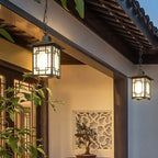 Traditional Chinese Dome Waterproof Square Cube Aluminum Iron Glass 1 - Light Pendant Light for Outdoor Patio BulbSquare