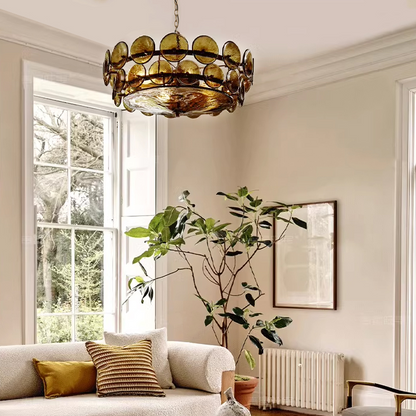 Traditional French Dome Round Circle Iron Glass 8/10 - Light Chandelier for Living Room